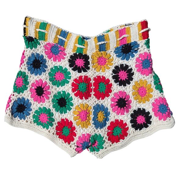 Farm Rio Multi Circles Crochet Shorts - Handmade Booty Short sz Large - Picture 5 of 11